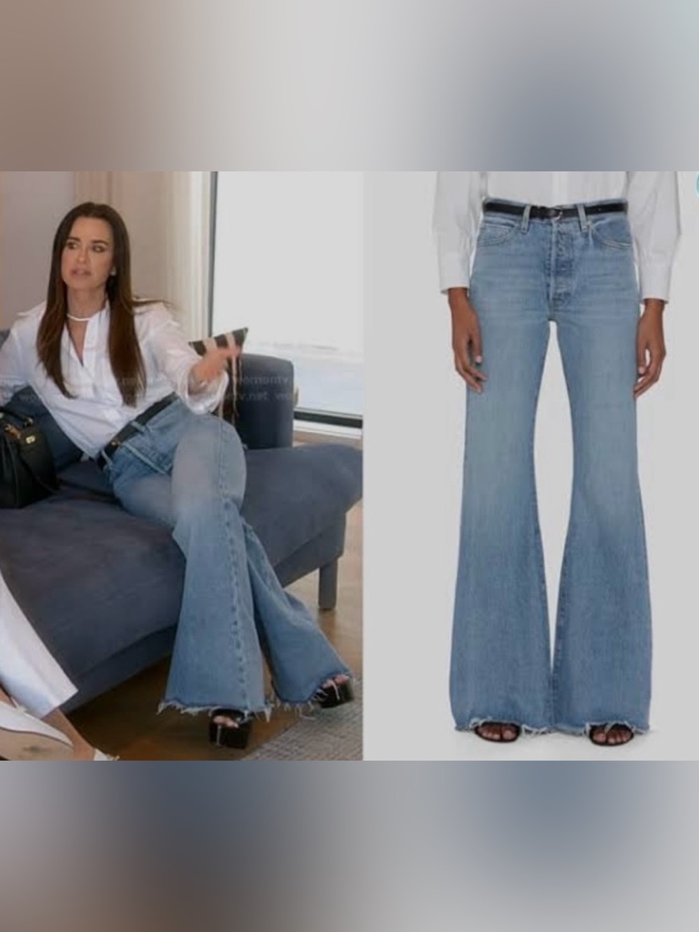FRAME
The Lax Frayed High
Waist Flare Jeans
in Alderton Raw, Fray Hem, Size 25